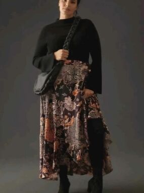 Anthropologie Maeve Floral Print Maxi Wrap Skirt Size 1X